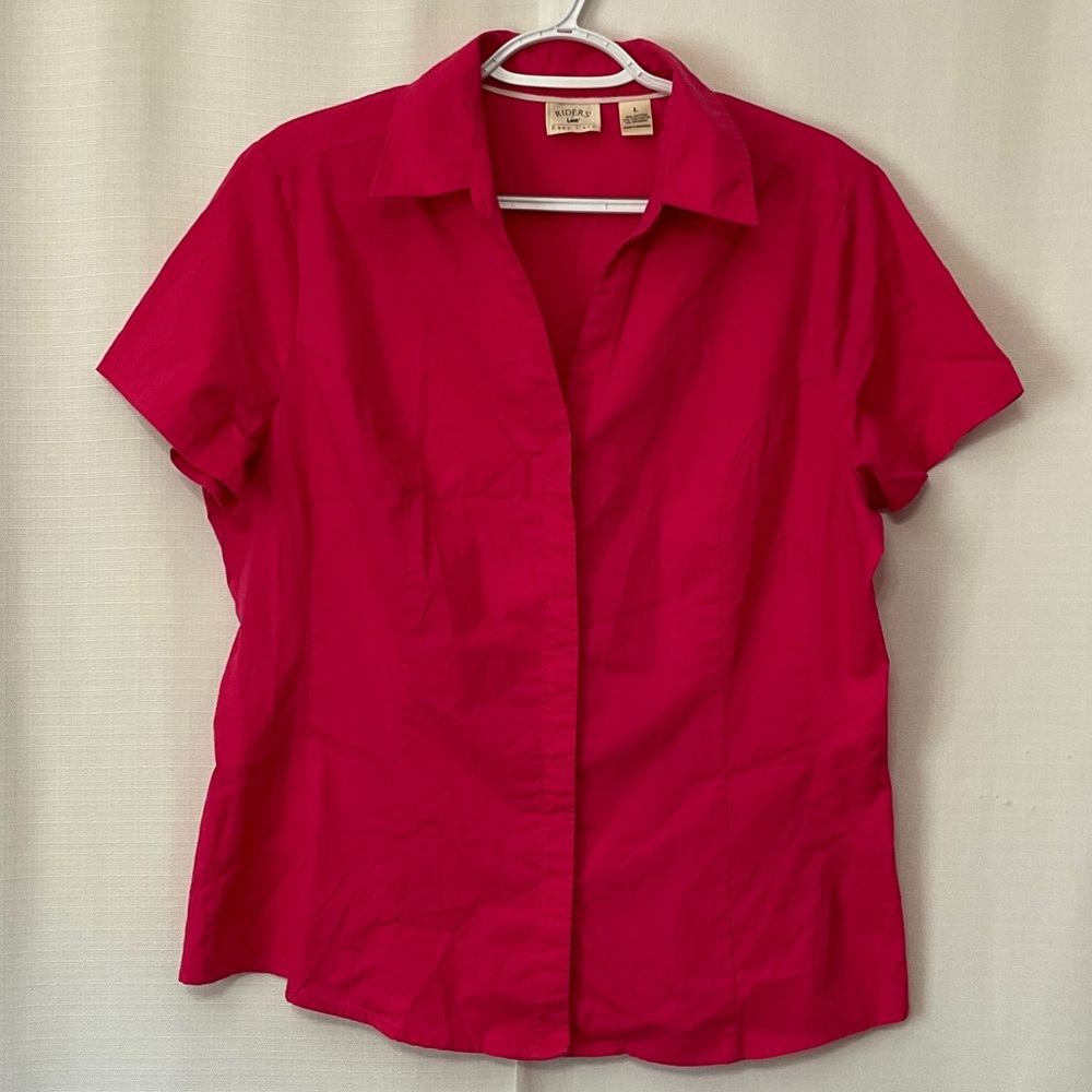 Riders By Lee Women Fuchsia Button Down Shirt Size L